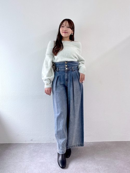 ラブティックボンボン　ハイウエストバギーデニムパンツ　38 ブルー セール】【3サイズ展開】ハイウエストバギーデニムパンツ