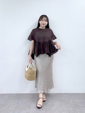「ぺプラムトップス」｜Rikoさん（レディース・158cm）の夏コーディネート