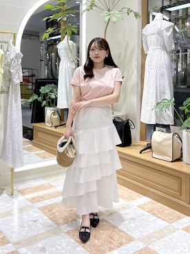 「La boutique BonBon（ラブティックボンボン）の【復刻・今すぐお届け！】ターンバックカットソー（Tシャツ/カットソー、ピンク系）」を使った、Rikoさん（レディース・158cm）の春コーディネート