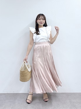 「La boutique BonBon（ラブティックボンボン）のリキッドマチフレアスカート（スカート、ピンク系）」を使った、Rikoさん（レディース・158cm）の夏コーディネート