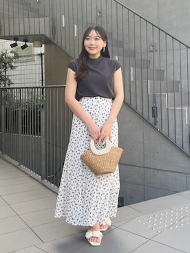 「花柄スカート」｜Rikoさん（レディース・158cm）の夏コーディネート