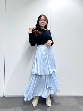 「黒ニット」｜Rikoさん（レディース・158cm）の秋コーディネート