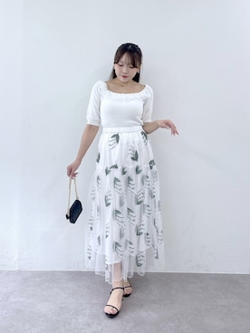 「La boutique BonBon（ラブティックボンボン）のレースフリルニット（ニット/セーター、ホワイト系）」を使った、Rikoさん（レディース・158cm）の夏コーディネート