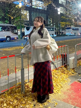 「アイテム（ノーカラーコート）」を使った、Rikoさん（レディース・158cm）の冬コーディネート