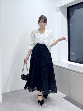 「La boutique BonBon（ラブティックボンボン）の【ヘビロテアイテム】シアークロップドシャツ/アソート（シャツ/ブラウス、ホワイト系）」を使った、Rikoさん（レディース・158cm）の春コーディネート