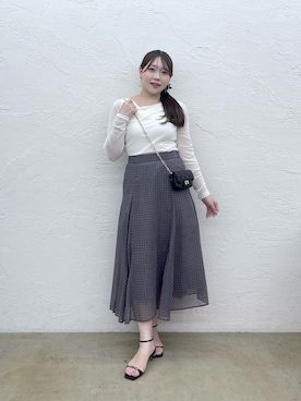 「La boutique BonBon（ラブティックボンボン）のフロッキーチュールドレープネックカットソー（Tシャツ/カットソー、ホワイト系）」を使った、Rikoさん（レディース・158cm）の夏コーディネート