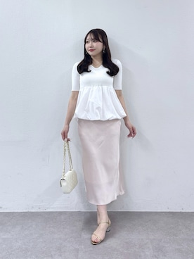 「La boutique BonBon（ラブティックボンボン）のサテンナロースカート（スカート、ピンク系）」を使った、Rikoさん（レディース・158cm）の春コーディネート