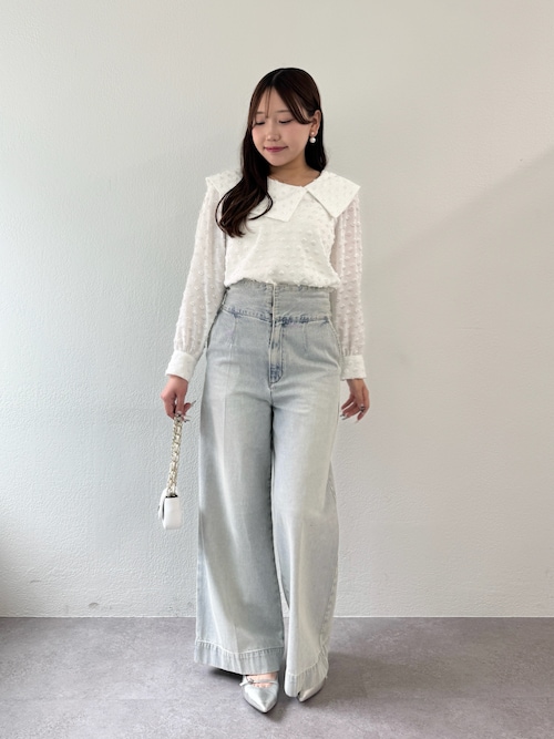 美脚見え】バックレースアップデニムワイドパンツ（デニムパンツ