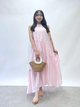 「アイテム（かごバッグ）」を使った、Rikoさん（骨格ナチュラル・レディース・158cm）の夏コーディネート