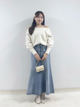 「アイテム（デニムスカート）」を使った、Rikoさん（レディース・158cm）の夏コーディネート
