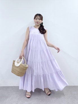 「La boutique BonBon（ラブティックボンボン）の【WEB限定カラーあり・２サイズ展開】ティアードワンピース（ワンピース、パープル系）」を使った、Rikoさん（レディース・158cm）の夏コーディネート