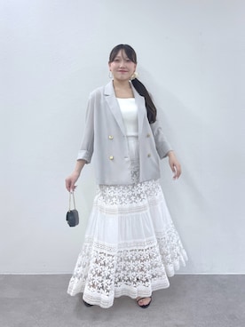 「La boutique BonBon（ラブティックボンボン）の【軽い！涼しい！きちんと見え！】ライトメッシュジャケット（テーラードジャケット、グレー系）」を使った、Rikoさん（レディース・158cm）の春コーディネート