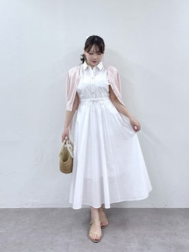 「La boutique BonBon（ラブティックボンボン）の【涼しくてお上品】フレンチバルーンスリーブワンピース（ワンピース、ホワイト系）」を使った、Rikoさん（レディース・158cm）の春コーディネート