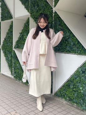 「アイテム（ノーカラーコート）」を使った、Rikoさん（レディース・158cm）の秋コーディネート