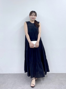 「La boutique BonBon（ラブティックボンボン）の【WEB限定カラーあり・２サイズ展開】ティアードワンピース（ワンピース、ブラック系）」を使った、Rikoさん（レディース・158cm）の夏コーディネート
