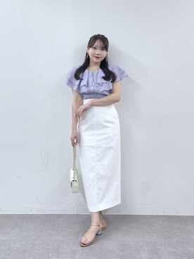 「La boutique BonBon（ラブティックボンボン）のドライツイルナローマキシスカート（スカート、ホワイト系）」を使った、Rikoさん（レディース・158cm）の春コーディネート