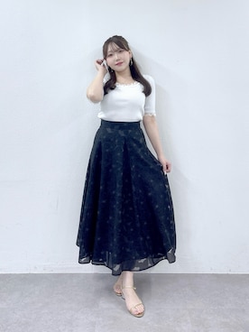 「La boutique BonBon（ラブティックボンボン）のクールタッチUVレース付き前後2WAYラメリブニット（ニット/セーター、シルバー系）」を使った、Rikoさん（レディース・158cm）の春コーディネート