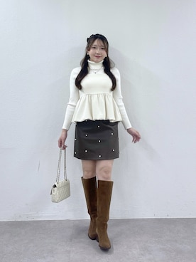「レザースカート」｜Rikoさん（レディース・158cm）の秋コーディネート