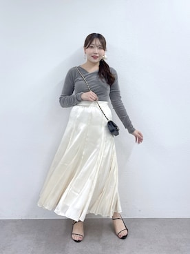 「La boutique BonBon（ラブティックボンボン）のリキッドマチフレアスカート（スカート、ホワイト系）」を使った、Rikoさん（レディース・158cm）の夏コーディネート