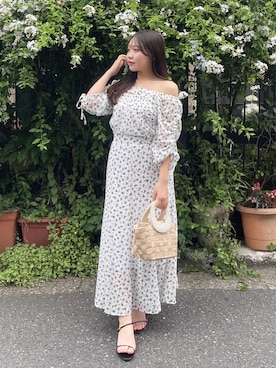 「オフショルブラウス」｜Rikoさん（レディース・158cm）の夏コーディネート