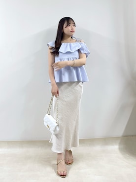 「ぺプラムトップス」｜「アイテム（グレー系）」を使った、Rikoさん（レディース・158cm）の夏コーディネート