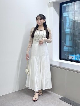 「La boutique BonBon（ラブティックボンボン）の【ゆれる美シルエット】レーヨンナイロンマチマーメイドスカート（スカート、ホワイト系）」を使った、Rikoさん（レディース・158cm）の春コーディネート