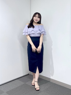 「La boutique BonBon（ラブティックボンボン）の【好感度UP・3サイズ展開】ドライオックスナロースカート2（スカート、ブルー系）」を使った、Rikoさん（レディース・158cm）の春コーディネート