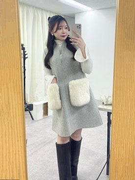 「アイテム（ジャンパースカート）」を使った、Rikoさん（レディース・158cm）の冬コーディネート