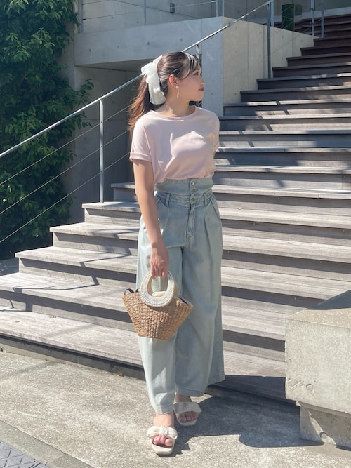 ラブティックボンボン ハイウエストバギーデニムパンツ La boutique BonBon（ラブティックボンボン）の「【3サイズ展開