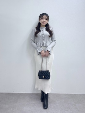 「La boutique BonBon（ラブティックボンボン）のフリルリブニットカーディガン（ニット/セーター）」を使った、Rikoさん（レディース・158cm）の秋コーディネート