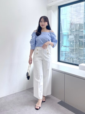 「La boutique BonBon（ラブティックボンボン）の【miki監修・新色登場】ドライオックスマリンパンツ（その他パンツ、ホワイト系）」を使った、Rikoさん（レディース・158cm）の春コーディネート