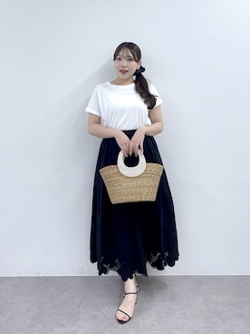 「La boutique BonBon（ラブティックボンボン）の【SETUP可・大人っぽカジュアル】カットワーク刺繍スカート（スカート、ブラック系）」を使った、Rikoさん（レディース・158cm）の夏コーディネート