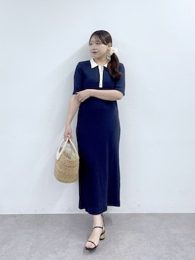 「La boutique BonBon（ラブティックボンボン）の【再予約決定！・ヘルシー気分】ポロTEEワンピース（ワンピース、ブルー系）」を使った、Rikoさん（レディース・158cm）の夏コーディネート