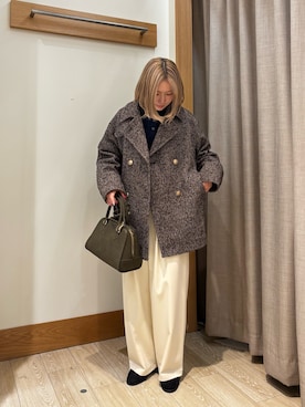 「fredy emue（フレディエミュ）のFR刺繍ケーブル柄ポロ衿ニットプルオーバー（ニット/セーター）」を使った、rinrinさん（レディース・157cm）の冬コーディネート