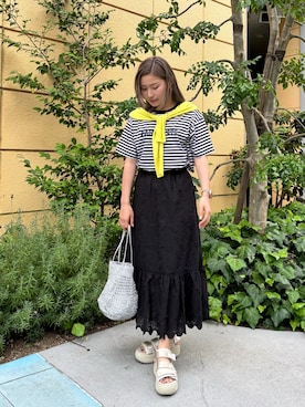 「アイテム（かごバッグ）」を使った、rinrinさん（レディース・157cm）の夏コーディネート