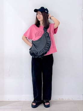 「GLOBAL WORK（グローバルワーク）のGOODデニムバギーパンツ/498388（デニムパンツ）」を使った、asamiさん（レディース・161cm）の夏コーディネート