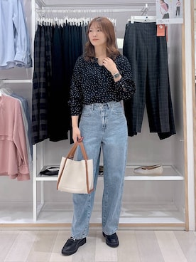 「GLOBAL WORK（グローバルワーク）のGOODデニムバギーパンツ/498388（デニムパンツ）」を使った、asamiさん（レディース・161cm）の秋コーディネート