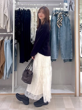 「ハグミーニット_GLOBALWORK」｜「アイテム（ワンピース）」を使った、asamiさん（レディース・161cm）の秋コーディネート