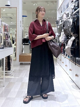 「GLOBAL WORK（グローバルワーク）のデニムライクパンツ/636574（その他パンツ、ブラック系）」を使った、asamiさん（レディース）の夏コーディネート