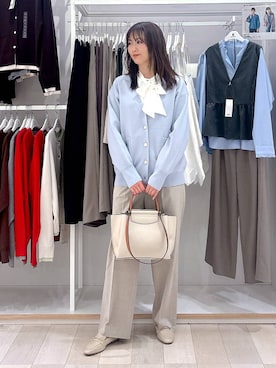 「GLOBAL WORK（グローバルワーク）のウツクシルエットワイドストレート/581010（スラックス、ベージュ系）」を使った、asamiさん（レディース）の春コーディネート