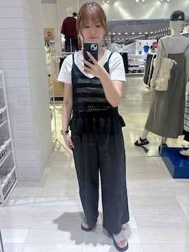 「GLOBAL WORK（グローバルワーク）のコットンナイロンパンツ/636583（その他パンツ、ブラック系）」を使った、asamiさん（レディース）の夏コーディネート