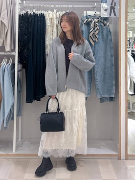 「ハグミーニット_GLOBALWORK」｜「アイテム（ブルゾン）」を使った、asamiさん（レディース・161cm）の秋コーディネート