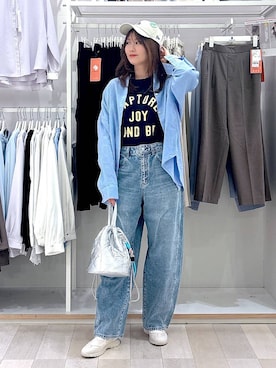 「GLOBAL WORK（グローバルワーク）のキルティング巾着バッグ/577384（ハンドバッグ、シルバー系）」を使った、asamiさん（レディース）の春コーディネート