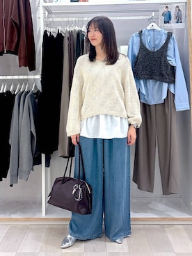 「GLOBAL WORK（グローバルワーク）のらくっションポインテッドバブーシュ/282406（パンプス、シルバー系）」を使った、asamiさん（レディース）の春コーディネート