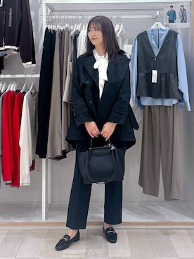 「GLOBAL WORK（グローバルワーク）のサイズ拡大/らくっション撥水2WAYローファー/131468（ローファー、ブラック系）」を使った、asamiさん（レディース）の春コーディネート