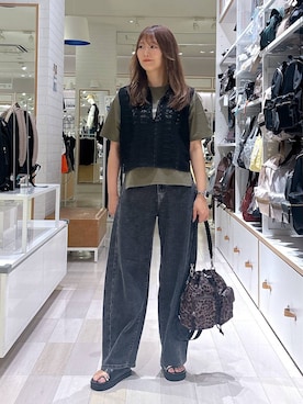「GLOBAL WORK（グローバルワーク）のGOODデニムバレルCOOL/627009（デニムパンツ、ブラック系）」を使った、asamiさん（レディース）の夏コーディネート