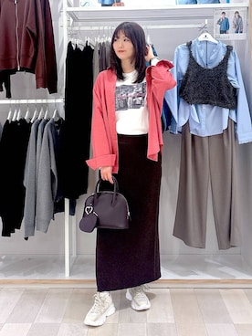 「GLOBAL WORK（グローバルワーク）のフレンチリネンシャツ長袖/601244（シャツ/ブラウス、ピンク系）」を使った、asamiさん（レディース）の春コーディネート