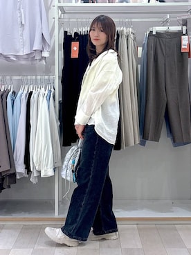 「GLOBAL WORK（グローバルワーク）のGOODデニムイージーパンツ/498394（デニムパンツ、ブラック系）」を使った、asamiさん（レディース）の春コーディネート