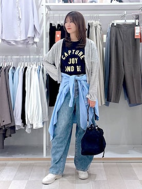 「GLOBAL WORK（グローバルワーク）の撥水軽量2WAYバッグ/137590（ショルダーバッグ、ブラック系）」を使った、asamiさん（レディース）の春コーディネート