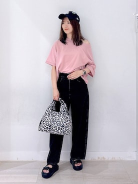 「GLOBAL WORK（グローバルワーク）のGOODデニムバギーパンツ/498388（デニムパンツ）」を使った、asamiさん（レディース・161cm）の夏コーディネート